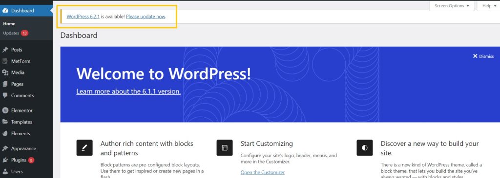 update wordpress core