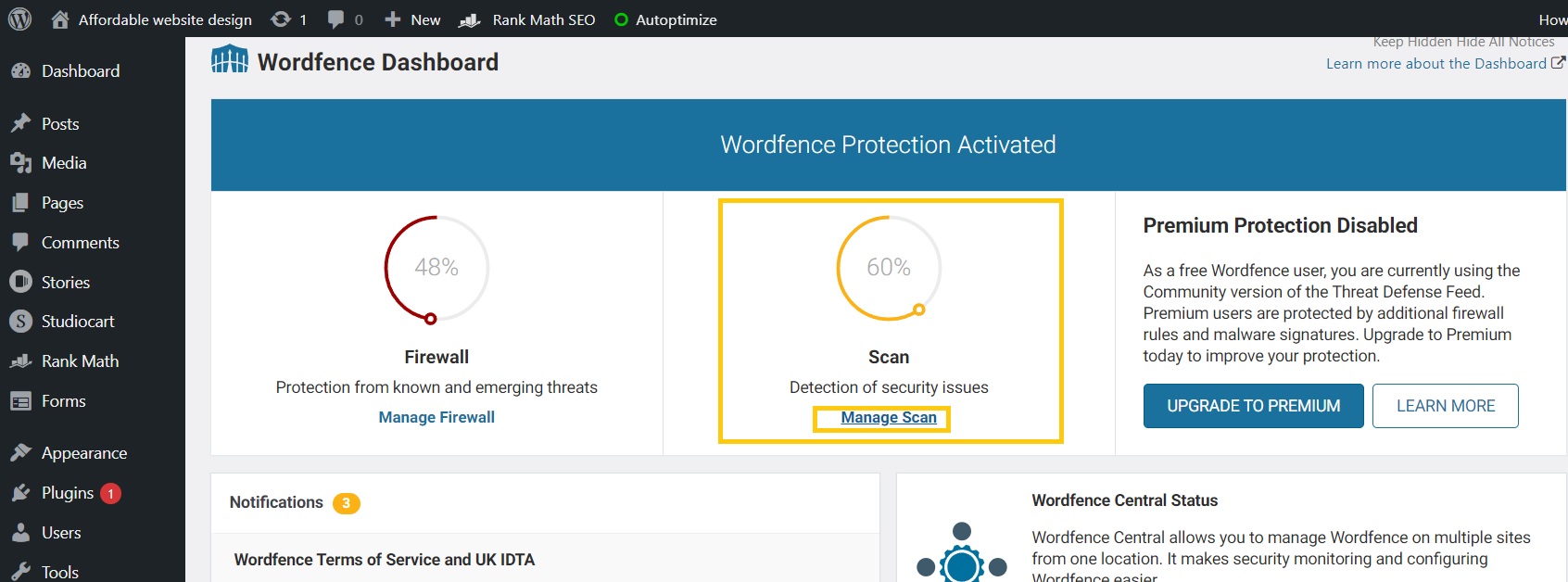 wordfence security scan