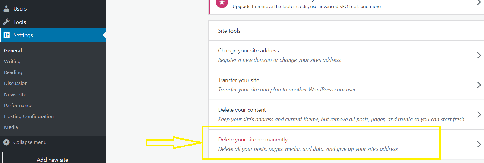 delete site