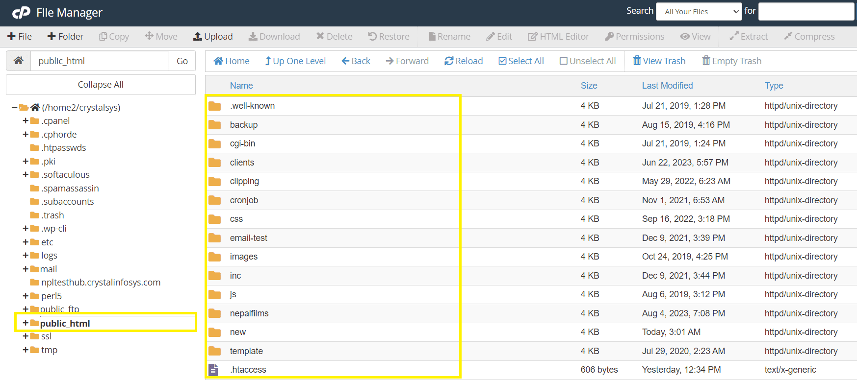Public html folders and files