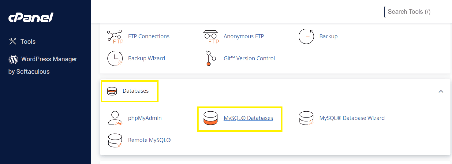 Database Section In cPanel