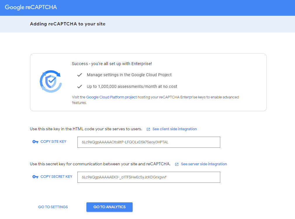 recaptcha key