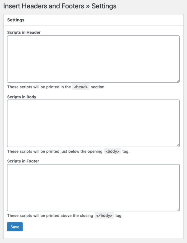 gtm header footer plugin settings